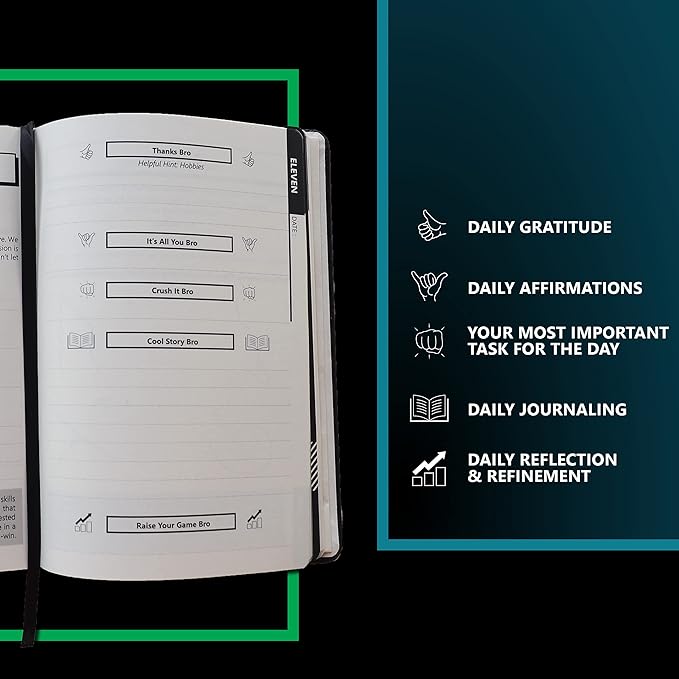 Bro Journal: 12-Week Guided Gratitude, Mindfulness, & Self-Improvement Journal for Men | Unique Daily Prompts, Activities, & Tips for Self-Care & Habit Building | A5 Size | Premium Gift Box Included