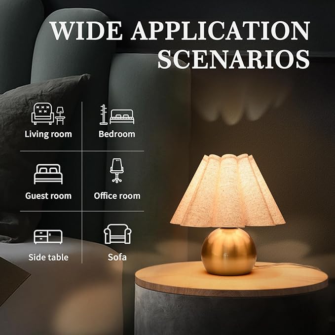 Gold Small Touch Control Table Lamp for Bedroom, Brass Gold Bedside Lamps for Nightstand, Cute Mini Small Table Lamps for Small Spaces with Scalloped Shade for Kitchen Counter, Bookshelf, Living Room