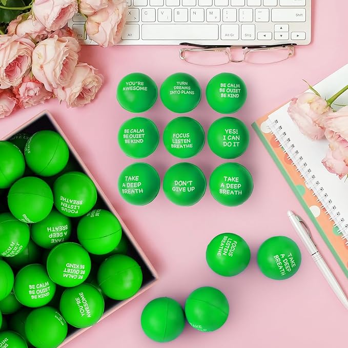 100PCS Motivational Stress Balls for Adults and Kids - Stress Balls Bulk Soft Sponge Squeeze Toys with Inspirational Quotes | Office Classroom Stress Relief Gifts | Anxiety Relief Fidget Toys