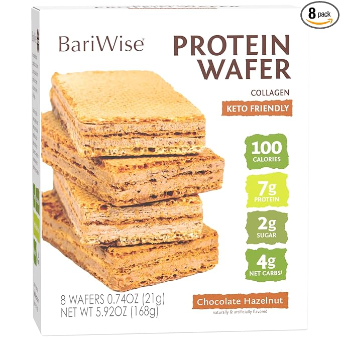 BariWise Protein Wafer Bar, Chocolate Hazelnut, High Fiber, Low Carb Keto Friendly Snack (8ct)