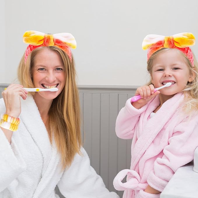 VELSCRUN Spa Headband, Makeup Face Wash Skincare Headbands, 6 Pcs Orange Sponge Bow Tie Get Ready HairBand Facial Wristband Set, Stuff for Teen Girls Women Trendy Fashion Hair Accessories