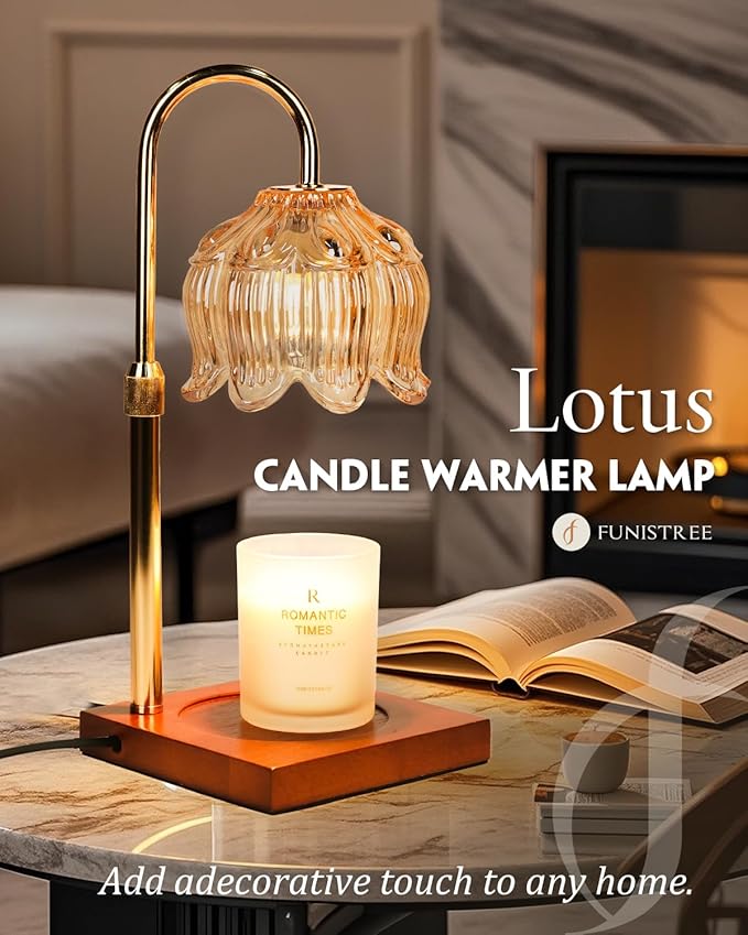 Candle Warmer Lamp with Timer Dimmable, Height Adjustable Birthday Gifts for Women Mom House Warming, Home Decor, Lotus Flower Candle Lamp Warmer 2 Bulbs Inc (Amber)