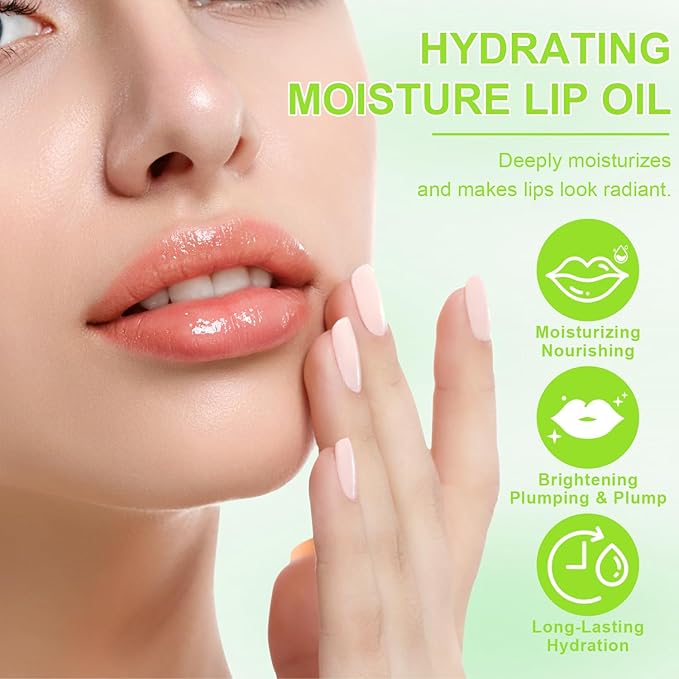 4 PCS Hydrating Lip Oil, Big Brush Head Lip Glaze Shiny Transparent Fat Lip Glow Oil, Nourishing & Non-sticky Long Lasting Fresh Clear Smooth Lip Care Plumping Lip Oil (4PCS A)