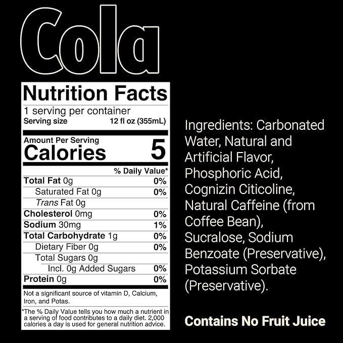 BUM Sugar-Free Energy Drink, Cola - Lightly Carbonated & No Artificial Colors, Natural Caffeine & Citicoline for Energy & Focus, Brain Boost & Workout Sports Beverage - 12 oz, Pack of 12