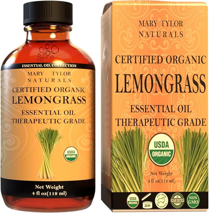 Certified Organic Lemongrass Essential Oil 4 oz Therapeutic Grade Perfect for Aromatherapy, Relaxation, DIY, Improved Mood, Diffuser by Mary Tylor Naturals