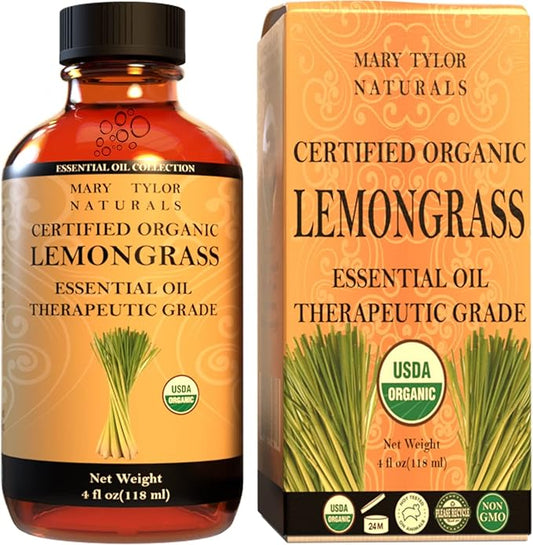 Certified Organic Lemongrass Essential Oil 4 oz Therapeutic Grade Perfect for Aromatherapy, Relaxation, DIY, Improved Mood, Diffuser by Mary Tylor Naturals