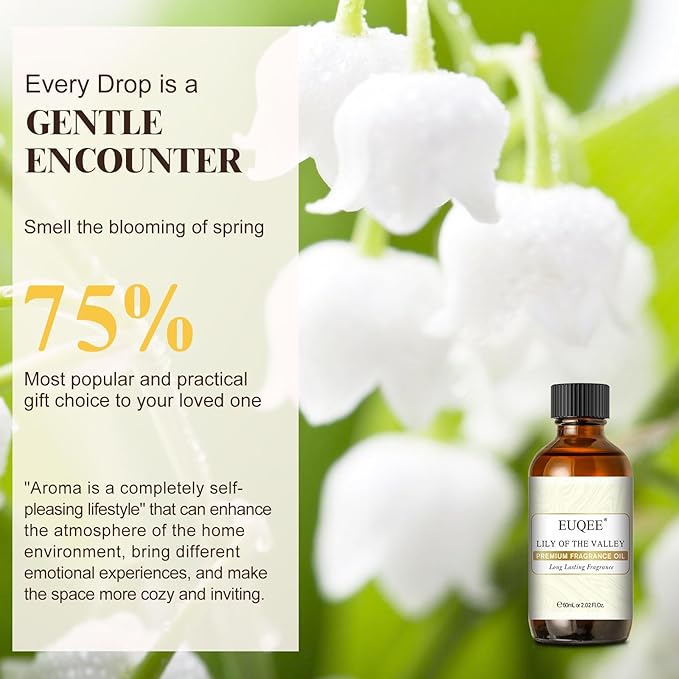 EUQEE 60ML Lily of The Valley Fragrance Oil Premium Essential Oil with Glass Dropper for Diffuser, Soap Candle Making - 2.02 Fl oz