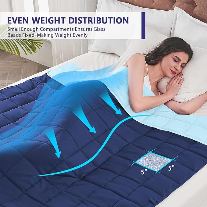 King Size Weighted Blanket for Adults (25 lbs, 80” x 87”, Navy & Blue) Cooling Heavy Blanket for Sleeping Perfect for 240-260 lbs, Breathable Blanket for Adults & Couple All Season, Machine Washable