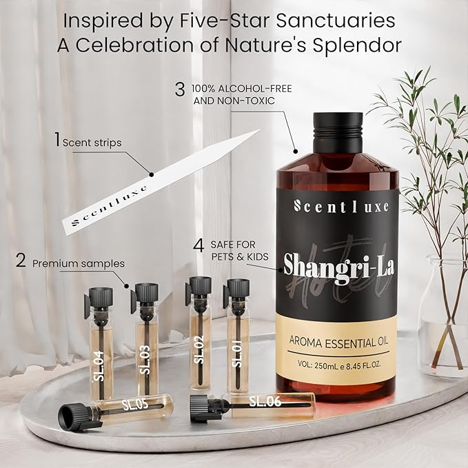 ShangriLa Inspired Essential Oil Blends For Diffuser - Lemon, Cypress & Ambergris Aromatherapy Blend for Home Luxury 8.45Fl oz Premium Fragrance Oils for Ultrasonic Waterless Scent Diffusers