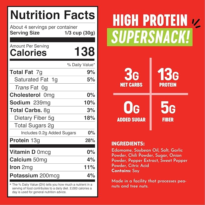 The Only Bean Crunchy Roasted Edamame Snack (Sriracha), High Protein Snacks (13g) Healthy Protein Chips, Keto Friendly Food (2g Net), Plant-Based Vegan Snacks, Office Snacks, Spicy Snack, 4oz (3 Pack)