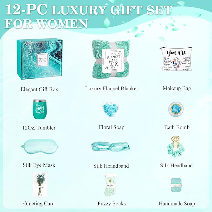 Get Well Soon Gift Baskets for Women Self Care Gifts, Birthday Gifts for Women, Sympathy Gift Spa Birthday Gifts Mothers Day Gifts for Mom Her Wife Sister Friend Best Girlfriend Mothers, Green