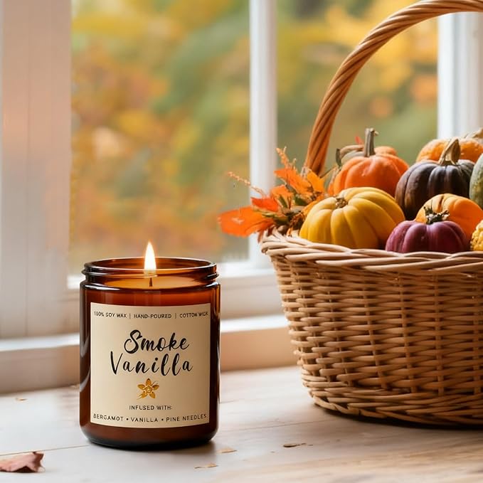 6 Pack Fall Scented Candles for Home, Candles Gifts Sets for Women Men Birthday Thanksgiving Day Merry Christmas, 7.1Oz Large Jar | Long Lasting Soy Wax Candleswith Cinnamon Apple, Smoke Vanilla
