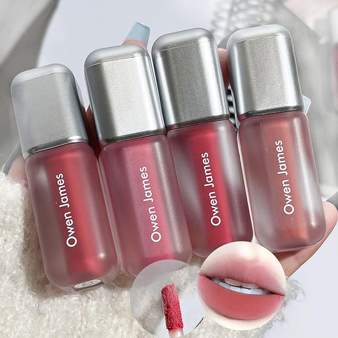 Dulele 4PCS Matte Velvet Lip Gloss Not Fade Liquid Lipstick Set, Waterproof Long-Lasting Non-Stick Cup Lip Glaze Lipgloss Cute Lip Makeup for Girls and Women