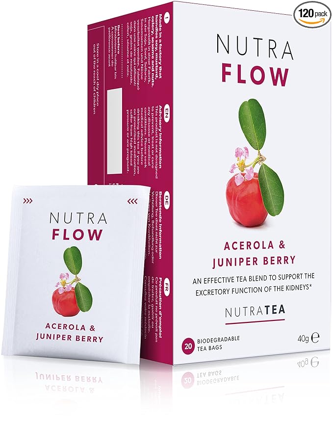 NUTRAFLOW Herbal Tea Blend – Includes Horsetail, Yarrow & Goldenseal - Support the Body's Natural Cleansing Process - 120 Enveloped Tea Bags - by Nutra Tea - (6 Pack)