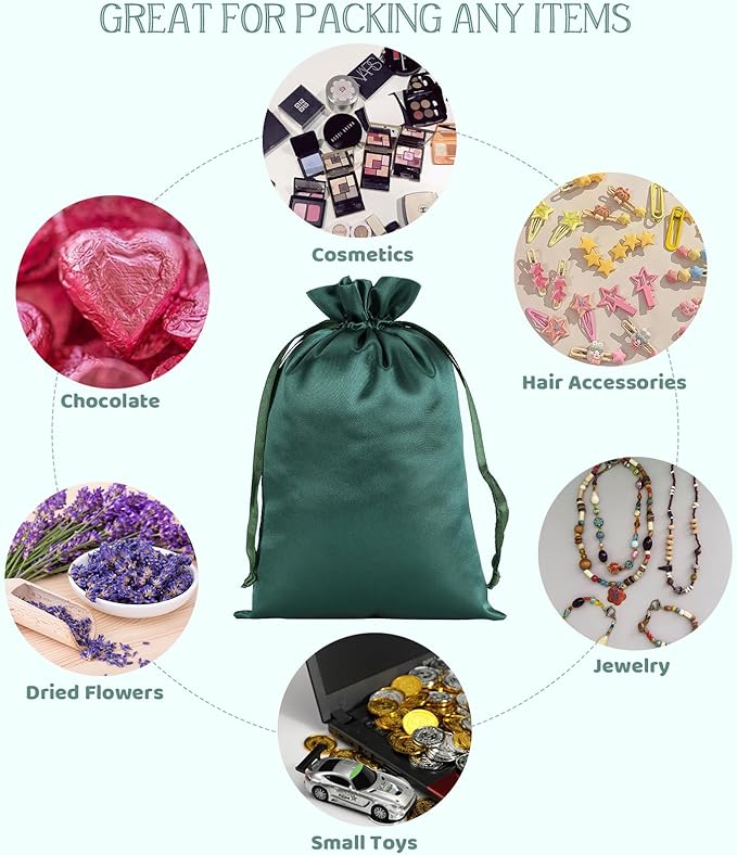 Green Satin Cloth Gift Bags, 30Pcs 6x9 with Drawstring, For Kids Classroom, Wedding, Birthday, or Bachelor Party Favors, Halloween Party, Alcohol Bottle, Tarot Journal, Oracle Cards