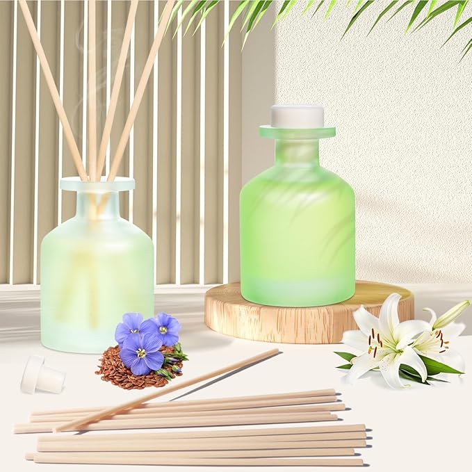 Reed Diffuser - Clean Linen & Jasmine Lily 3.38oz (100ml) 2 Pack Essential Oil Reed Diffuser Set with 8 Sticks, Long Lasting Fragrance for Home, Bathroom, Bedroom, Room, Decor, Gifts