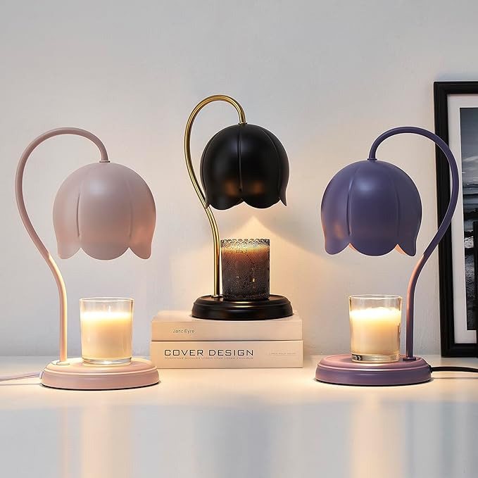 Black Gold Flower Candle Warmer Lamp with Timer Dimmable, Office Decor Elegant Bedroom Scented Wax Light, Christmas Birthday Gifts for Women Man, Large Table Candles Burner