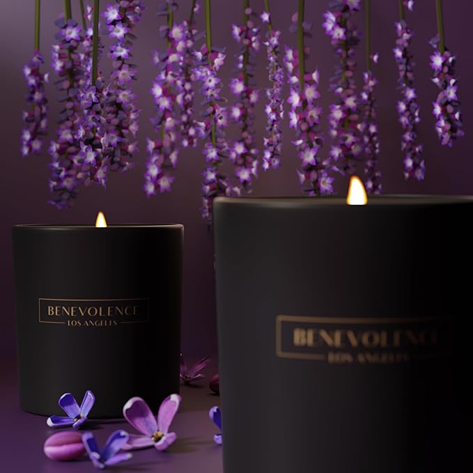 Benevolence LA Lavender & Lilac Scented Candle | Soy Candles, Black Candle for Home | Gifts for Women and Men | Home Fragrance | Aromatherapy | Bathroom Freshener | 8oz, 45 Hour Burn