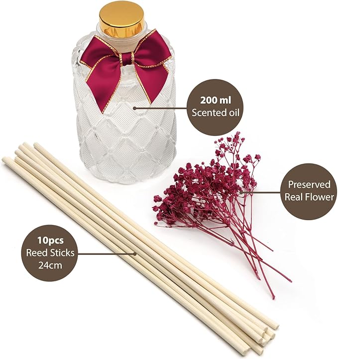 UCC Premium Reed Diffuser Set with Preserved Flower Reed Sticks, 6.76 fl oz Highly Scented Room Diffuser Home Fragrance Essential Oil Reed Diffuser for Bedroom Bathroom Home Décor Office