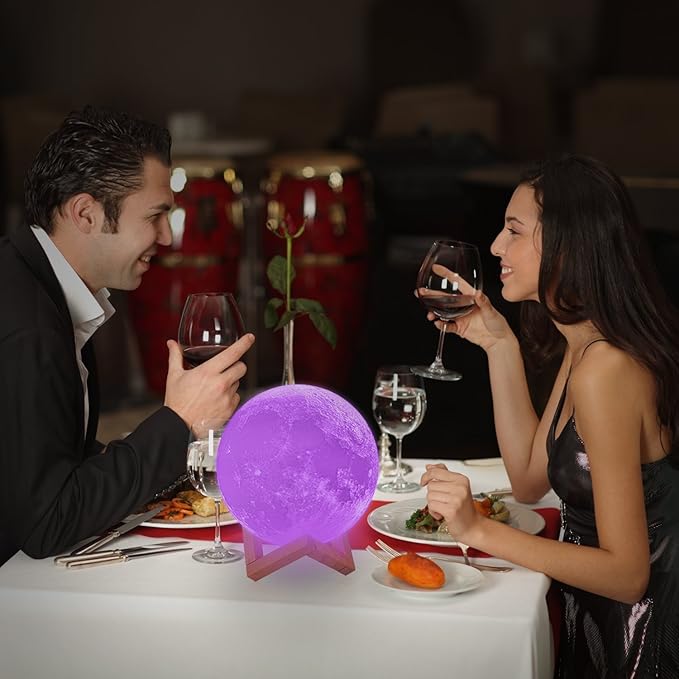 LOGROTATE Moon Lamp, 3D Printing 16 Colors LED Night Light, Moon Light with Stand and Time Setting & Remote & Touch Control, Lunar Lights for Birthday Kids Gifts Lovers Gifts (7 inch)