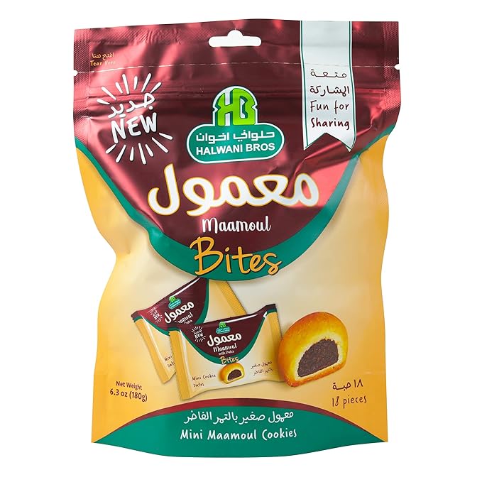 HB Halwani Bros Cookies, 100% All Natural Assorted Mini Mamoul Date Filled Shortbread Biscuits, Slightly Sweet, No Additives, 18ct. 6.3 oz