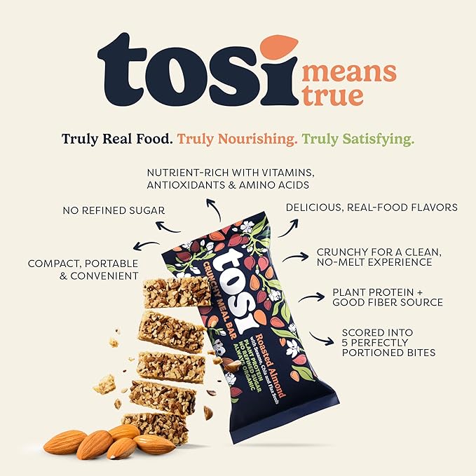 Tosi Variety Pack Protein Bars, Plant Based with Nuts, Gluten-Free Crunchy Snacks, Vegan, Organic, Flax & Chia Seeds, Soy-Free, Omega 3s, 5G-20G Protein, 1 oz and 2.4 oz, 8-Pack