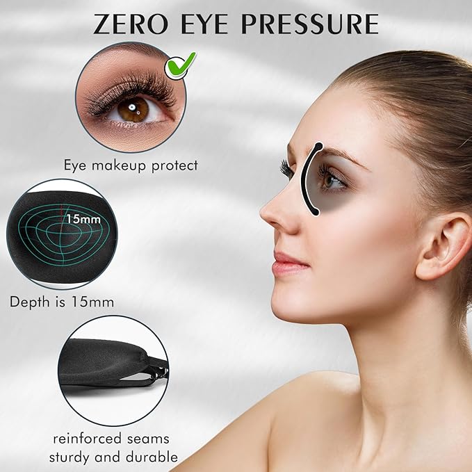 Bonuci 12 Pack Sleep Mask Blackout 3D Eye Mask for Ultralight Sleeping Night Blindfold Eye Covers with Adjustable Strap for Men Women Travel Gift Back and Side Sleeper (Black)