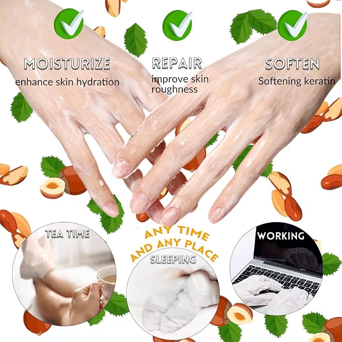 Elitzia Hand Foot Mask Hydrating 5 Packs Argan Oil Gloves 5 Packs Honey Almond Socks Masks Nourishing Moisturizing Repairing Spa Multipack Masks Women Dry Cracked Skin Care ETAHM