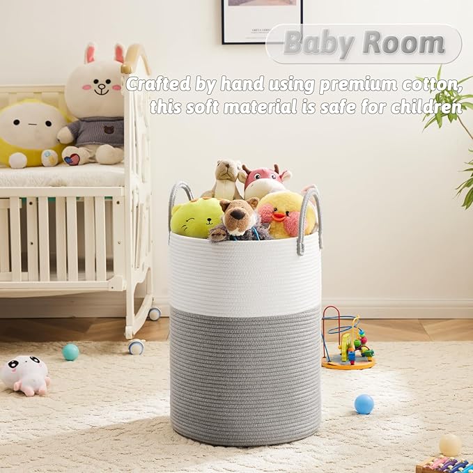 Laundry Basket,Woven Cotton Rope Laundry Hamper,80L for Decorative Storage of Dirty Clothes,Toys and Blankets in Bathroom,Baby Room and Living Room