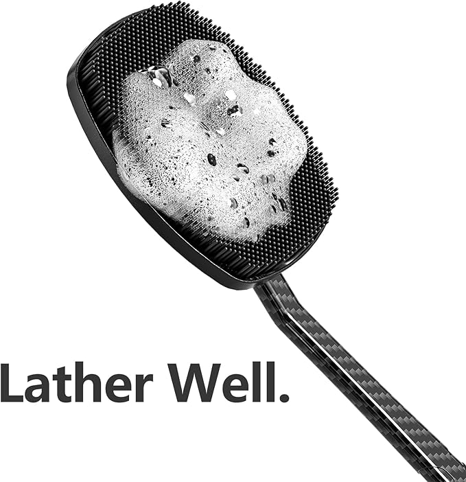 New Carbon Fiber Silicone Back Scrubber for Shower, Back Shower Brush with Long Handle Back Scrubber for Men and Women