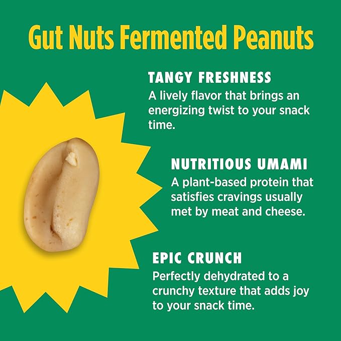 Gut Nuts - Fermented and Sprouted "Sourdough" Peanuts for Gut Health - Tangy, Umami, & Salty Flavors - Super Crunchy Low Carb Keto Snacks - Low Sugar Prebiotic & Postbiotic Peanut Snacks - 3oz Pouch (3 Pack) - by Philosopher Foods