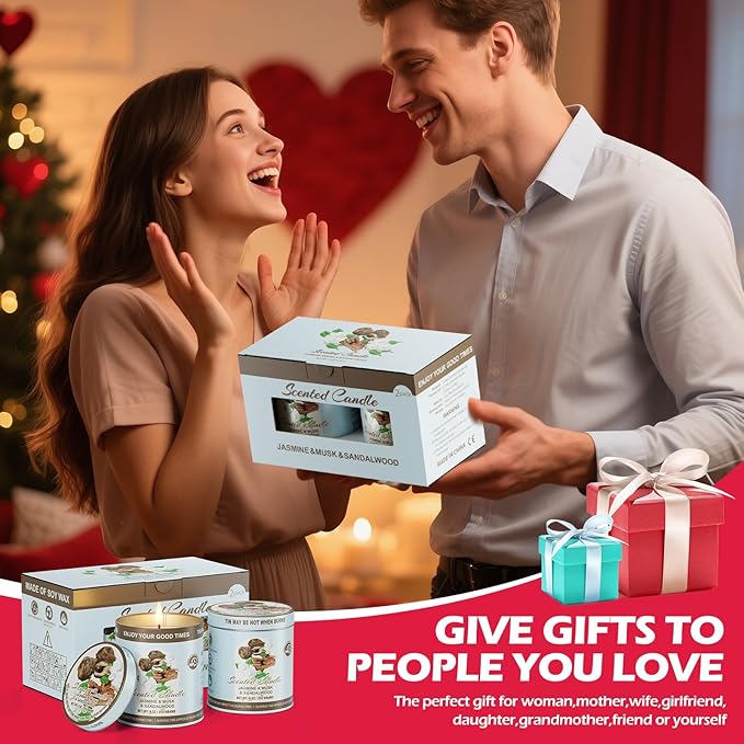 Luxury Jasmine&Musk&Sandalwood Scented Candles Set | 2 Pack,510g,8% Essential Oils,80H Burun | Clean Burning Smokeless Soy Wax for Aromatherapy, Meditation, Yoga | Relaxation Gift for Women & Men