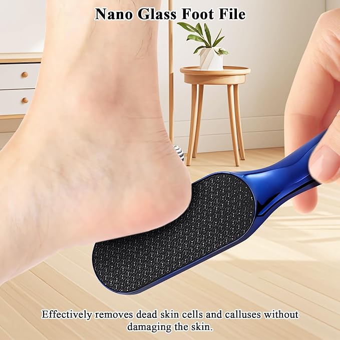 2Pcs Veinsgrain Foot File, Nano-Glass Foot File Hard Skin Remover, Summer Foot Beauty, Remove Dead Skin Foot Scrubber, Pedicure Tool for Smooth Feet, Practical Foot Care Tools (Blue&Gold)