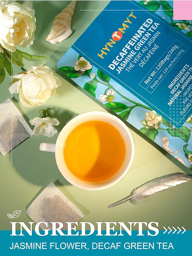 HYNTMYT Decaffeinated Jasmine Green Tea Bags, CO₂ Decaf Green Tea Scented with Jasmine Flower, Natural Floral Aroma, Fragrant, 120 Count