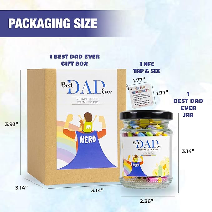 90 Messages in a Jar for Dad with NFC Keychain, Dad Birthday Gift, Gifts for Dad, Christmas Gifts for Dad, Dad Gifts from Daughter, Best Dad Ever Gifts, Dad Gifts