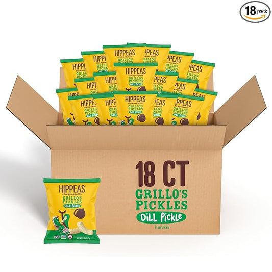 Hippeas Grillo's Dill Pickle, 0.75 Ounce (Pack of 18), 3g Protein, Fiber, Vegan, Gluten-Free, Crunchy, Plant Protein Snacks