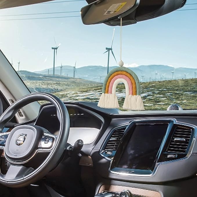 BOHO GARDEN Macrame Bohemian Rainbow Charm - Essential Oil Diffuser for Cars, Baby Nursery, Children’s Bedroom & Home Decor - Decorative Hanging Air Freshener & Accessories - Spring