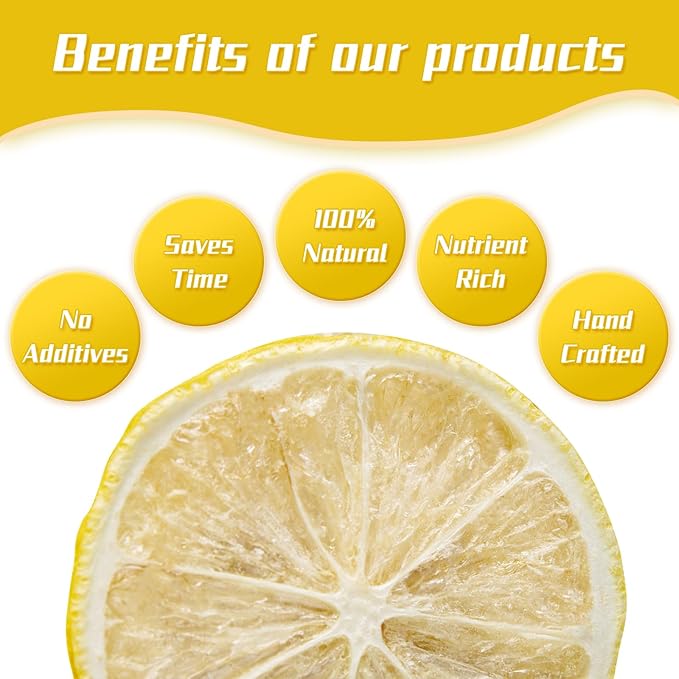 Haomly Freeze Dried Lemon Slices -90g/3.17oz -100% Natural Dehydrated Lemons-Dehydrated Fruit Slices for Cocktails Garnishes/Drinks/Teas/Decor-No Sugar Added-No Additives