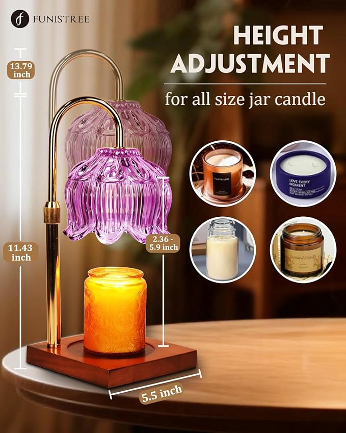 Candle Warmer Lamp with Timer Dimmable, Height Adjustable Birthday Gifts for Women Mom House Warming, Home Decor, Lotus Flower Candle Lamp Warmer 2 Bulbs Inc (Purple)