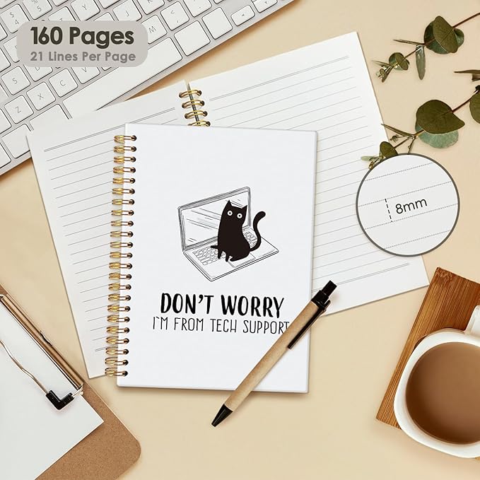 Funny Office Notebooks, Funny Cat Notebook Journal, Cat Office Supplies Notebooks for School, Gifts for Cat Lovers, Don't Worry I'm From Tech Support Hardcover Spiral Notebook 5.5x8.3