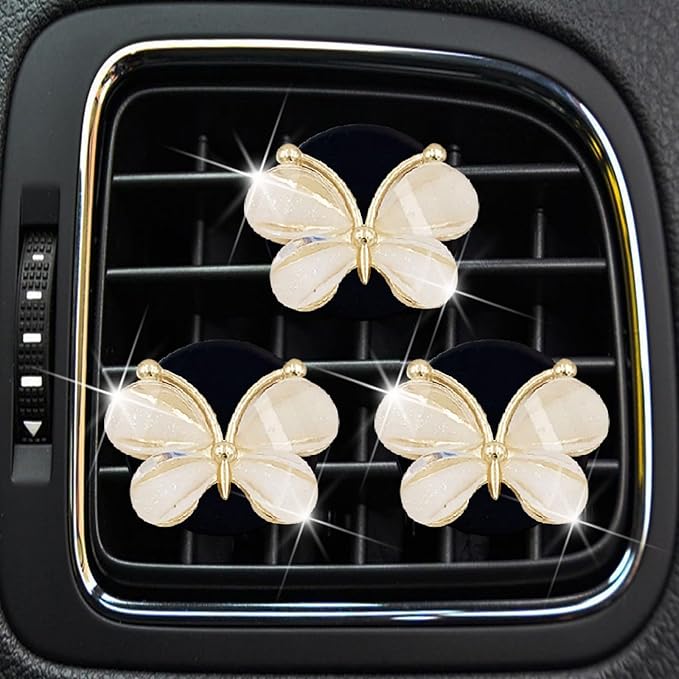 3 Pcs Butterfly Air Vent Clips,Car Air Fresheners Vent Clips Long Lasting Car Diffuser Interior Decor Charm Car Decoration Cute Accessories for Women Girls,Automotive Air Fresheners (White, 1)