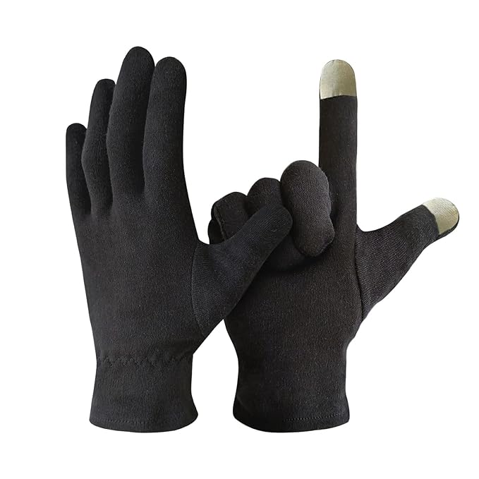 Evridwear 100% Cotton Touchscreen Moisturizing Beauty Gloves with Elastic Cuff, Natural Cosmetic Therapy Gloves for Eczema SPA Dry Hands Care Overnight (Black, Medium) 2 Pairs