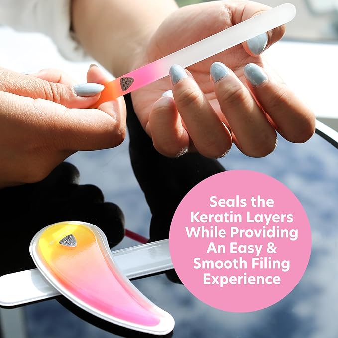 BONA FIDE BEAUTY Czech Glass Nail Files for Natural Nails 2-Pieces Set, Comfort Ergonomic Nail Filers for Arthritis, Tendonitis, Carpal Tunnel Solution for Nail Care