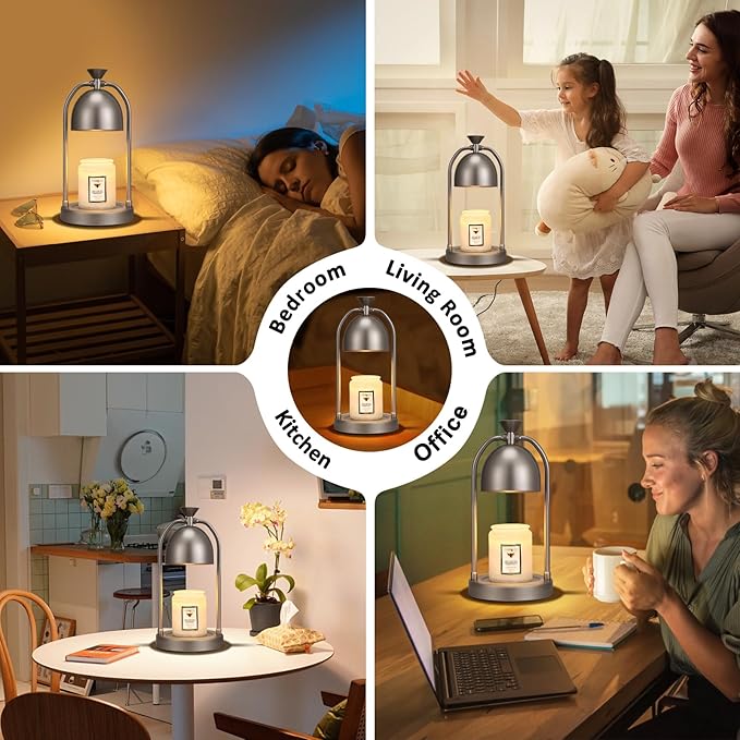 Grey Candle Warmer Lamp with Timer-Modern Room Decor Aesthetic Vintage, Gifts for Women,Dimmable Wax Melt Warmer for Scented Wax with 2 Bulbs