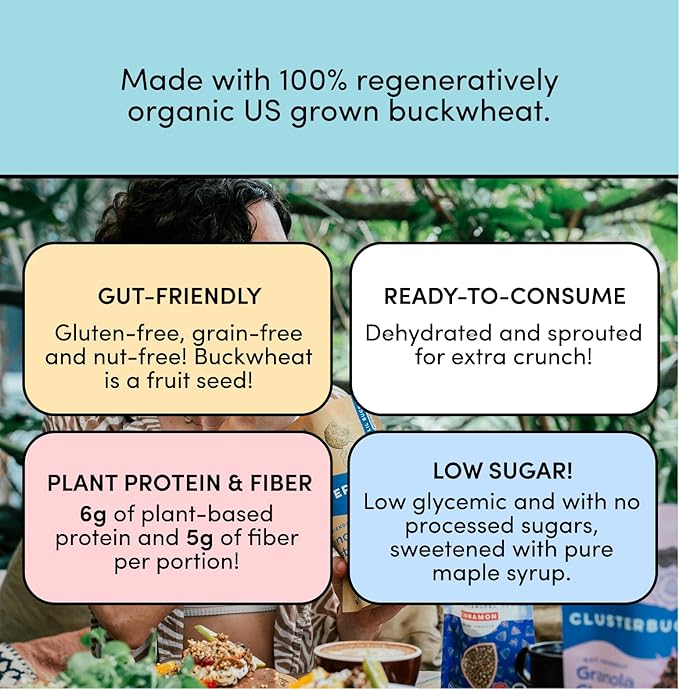 Clusterbucks Superfood Clusters – Grain-Free, Keto-Friendly Granola with Regeneratively Grown Sprouted Buckwheat– Gluten-Free, Low-Carb, Organic Healthy Snack (6 Ounce (Pack of 3), Blueberry Crisp)