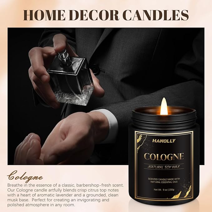 Cologne Candle,9 oz Scented Candles for Home Soy Candle Wax, Masculine Aromatherapy Candles for n Men, Birthday Christmas Gifts, Perfect for Creating a Classic Ambiance