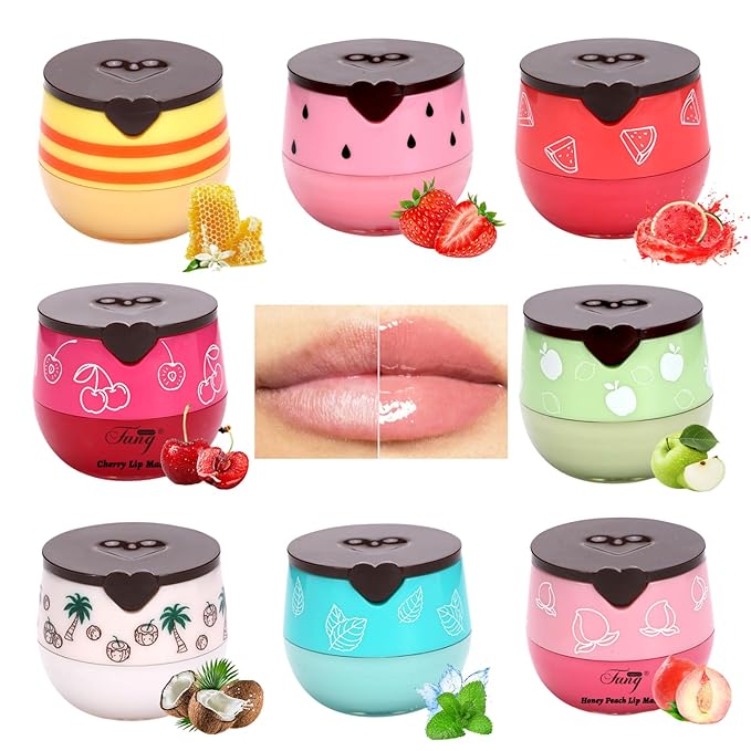 8PCS Bee Lip Balm Honey Pot - Lip Sleeping Mask - Lip Gloss for Women - Lip Mask Overnight Gift Set - Tinted Lip Balm - Easter Gifts - Honey,Cherry,Strawberry,Apple Lime,Watermelon,Mint,Coconut,Peach