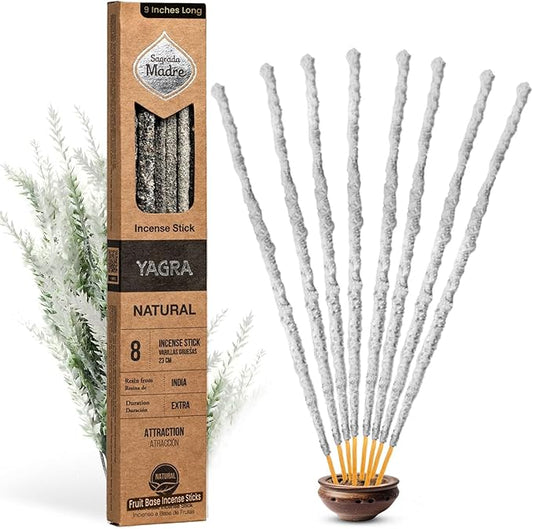 Sagrada Madre Yagra-Yagra Natural Incense Sticks, 8 Sticks (9" Each) - Handmade Citrusy Aroma for Abundance, Prosperity & Wealth - Ideal for Meditation & Spiritual Practice with 1-Hour Burn Time