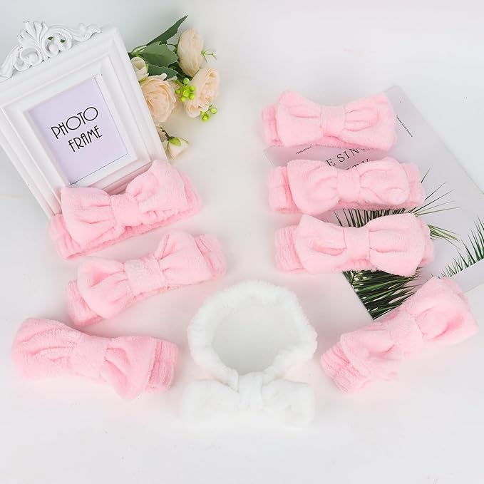 Casoty 8 Pcs Skincare Headbands, Microfiber and Soft Coral Fleece Bow Hair Band for Makeup, Face Washing, Shower, Skin Care, and Yoga