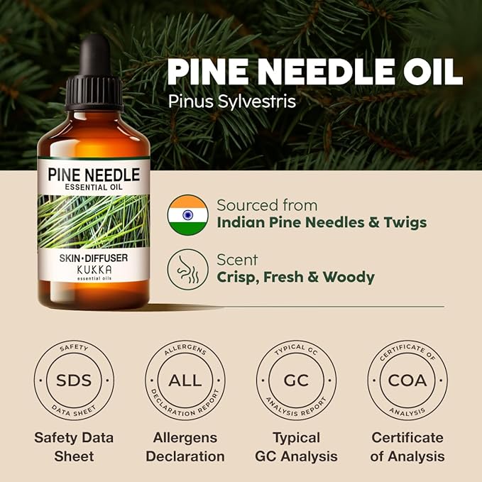 KUKKA Pine Needle Essential Oils - 4 Fl Oz - for Hair, Skin, Diffuser, Aromatherapy & DIY Soap Making Scent